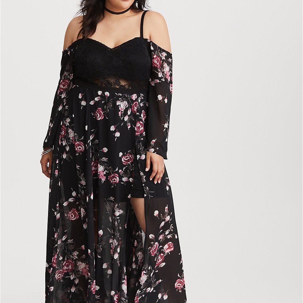 TORRID RUNWAY COLLECTION BLACK FLORAL MAXI DRESS